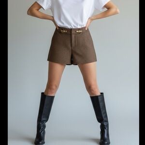 Britt Ryan Mid Rise Shorts Mini Polkadots – Size 6 – Textured Cotton Blend Brown